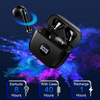 Wireless Earbuds, Bluetooth 5.4 Ear Buds, LED Power Display, 6D Bass Stereo