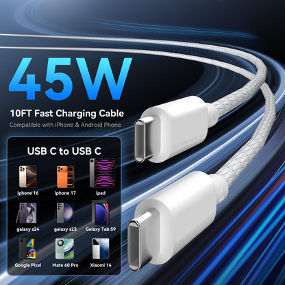 Phone 17 16 Pro Max Charger Fast Charging, 45W Super Fast USB C Charger Block with 10FT Long Charging Cord Cable for 17 16 Pro Max/17 16/16 Plus,15 Pro Max/15 Pro/15, Android Phone-Black
