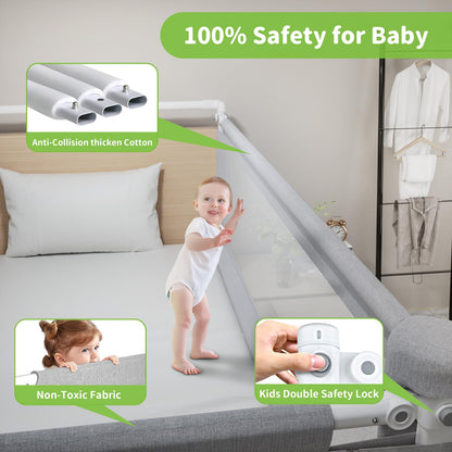 3-Piece King Size Bed Rail for Toddlers - Adjustable Baby Bed Rail Guard, Kids Safety Bed Rail for King Size Bed (78.7"x78.7"x74.8"-Grey)