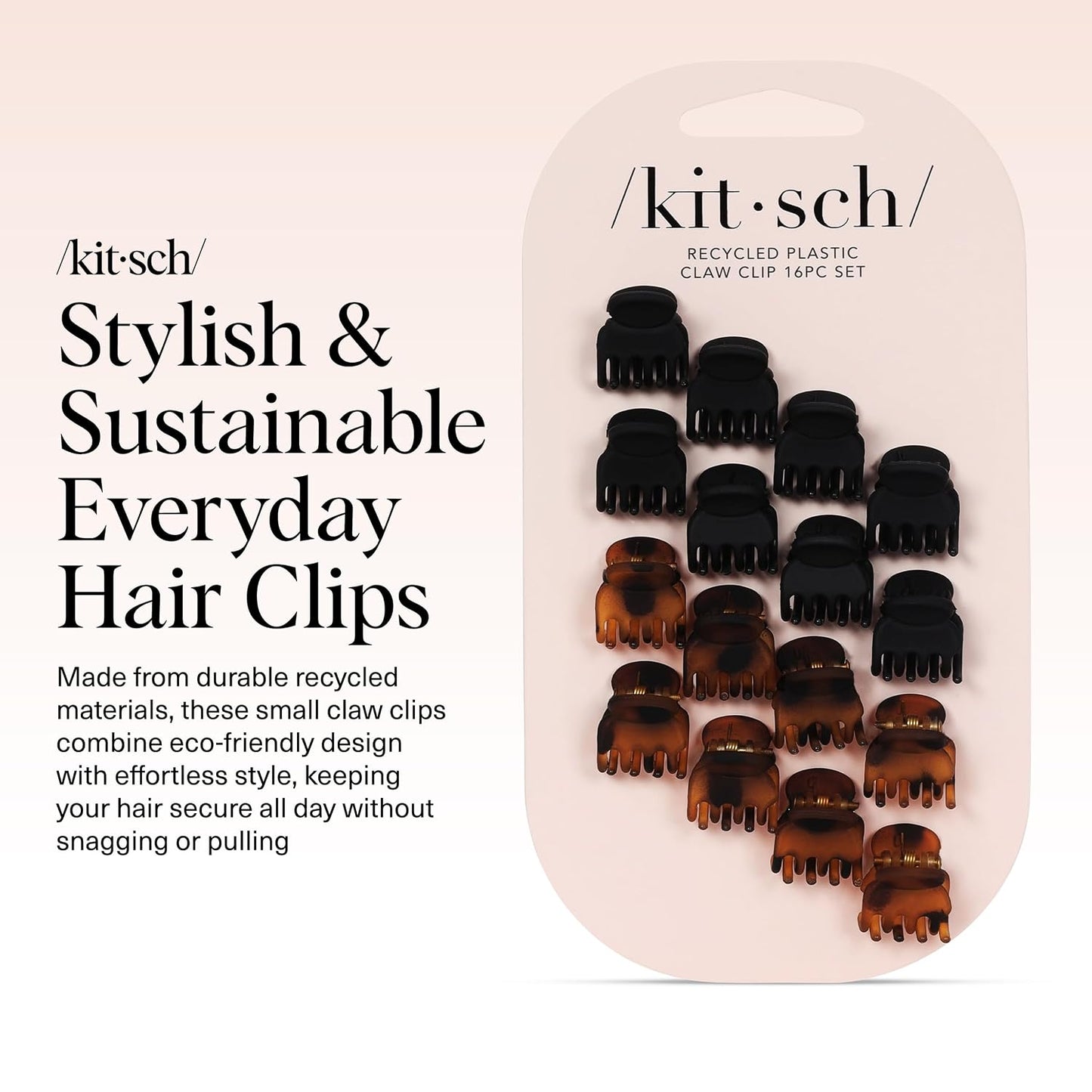 Kitsch Mini Hair Clips for Women - Tortoise & Black, 16 Pcs