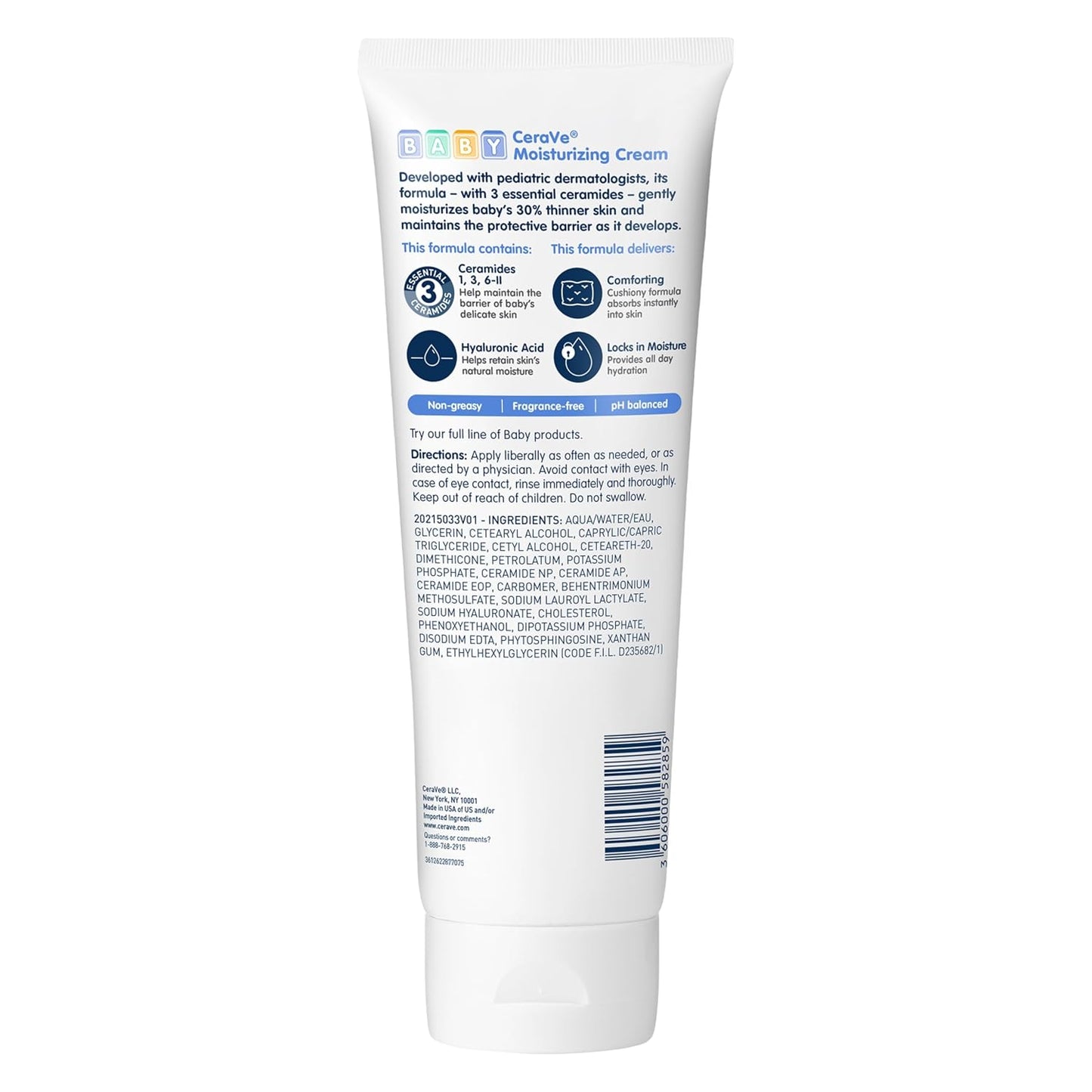 CeraVe Baby Cream, Moisturizer with Ceramides, Fragrance-Free, 8oz