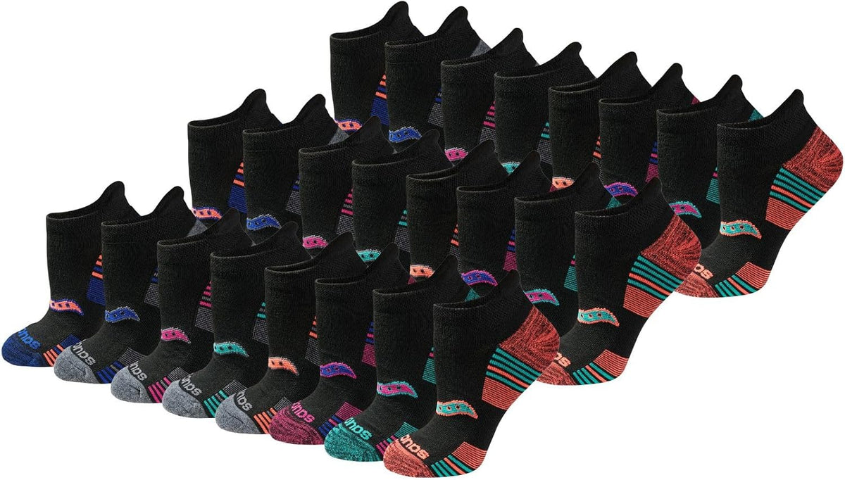 Saucony Women's RunDry Performance Heel Tab Athletic Socks, Available in S-L (8, 16, 24 Pairs)
