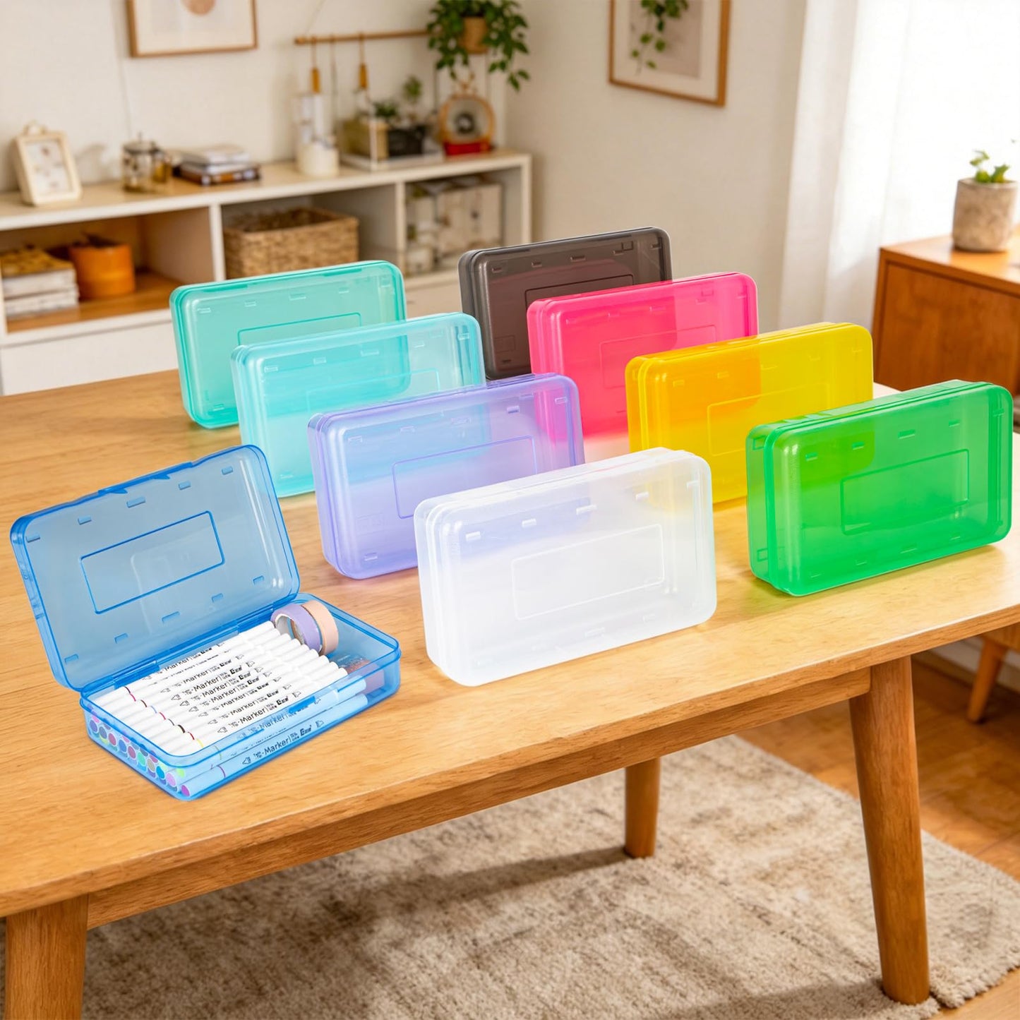 Clear Plastic Hard Pencil box Case with Personalized Sticker for Girl Boy