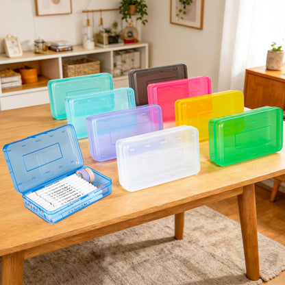 Clear Plastic Hard Pencil box Case with Personalized Sticker for Girl Boy