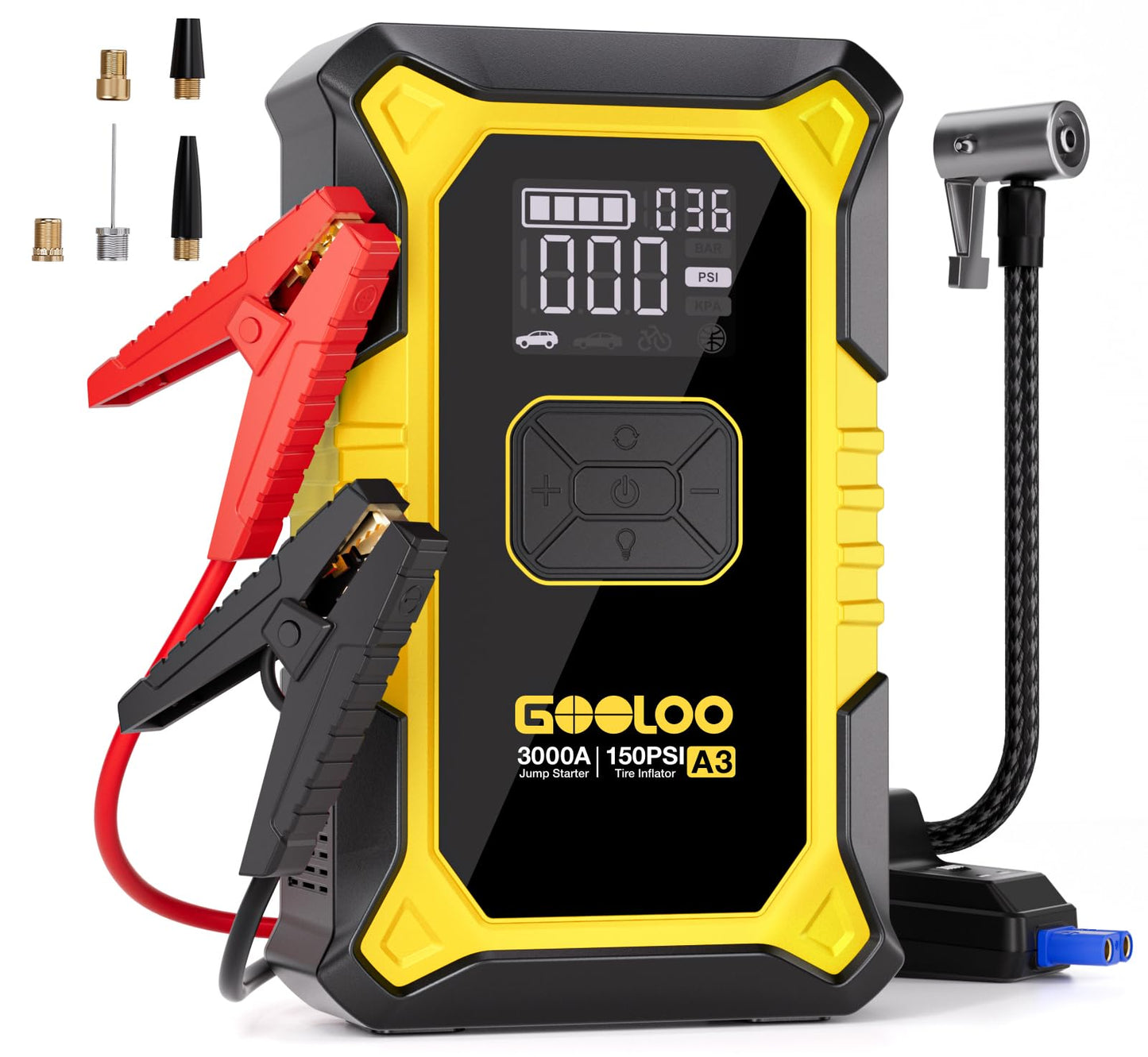 GOOLOO A3 12V 3000A Portable Jump Starter with Air Compressor