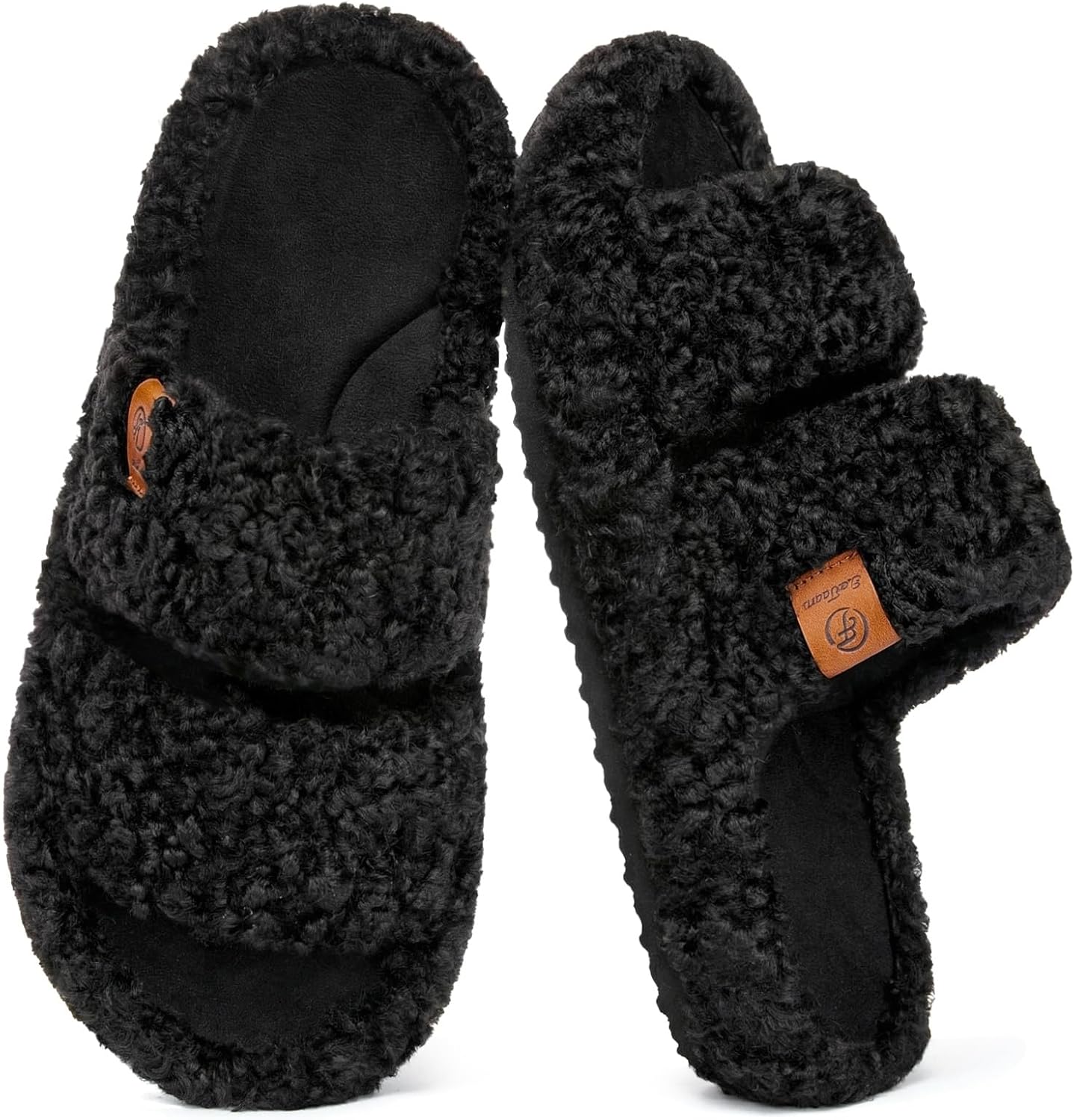 EverFoams Womens Fuzzy Open-toe Slippers Memory Foam Indoor House Shoes