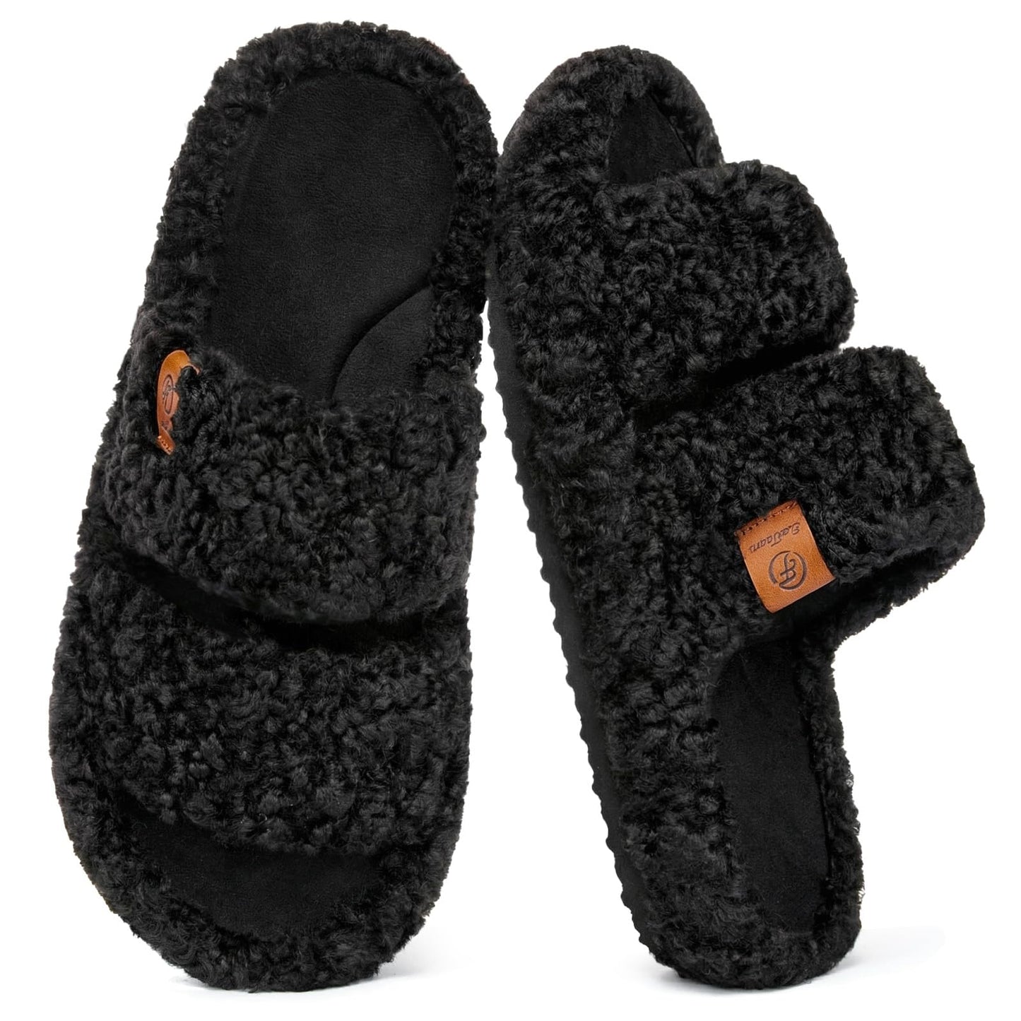 EverFoams Womens Fuzzy Open-toe Slippers Memory Foam Indoor House Shoes
