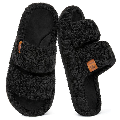 EverFoams Womens Fuzzy Open-toe Slippers Memory Foam Indoor House Shoes