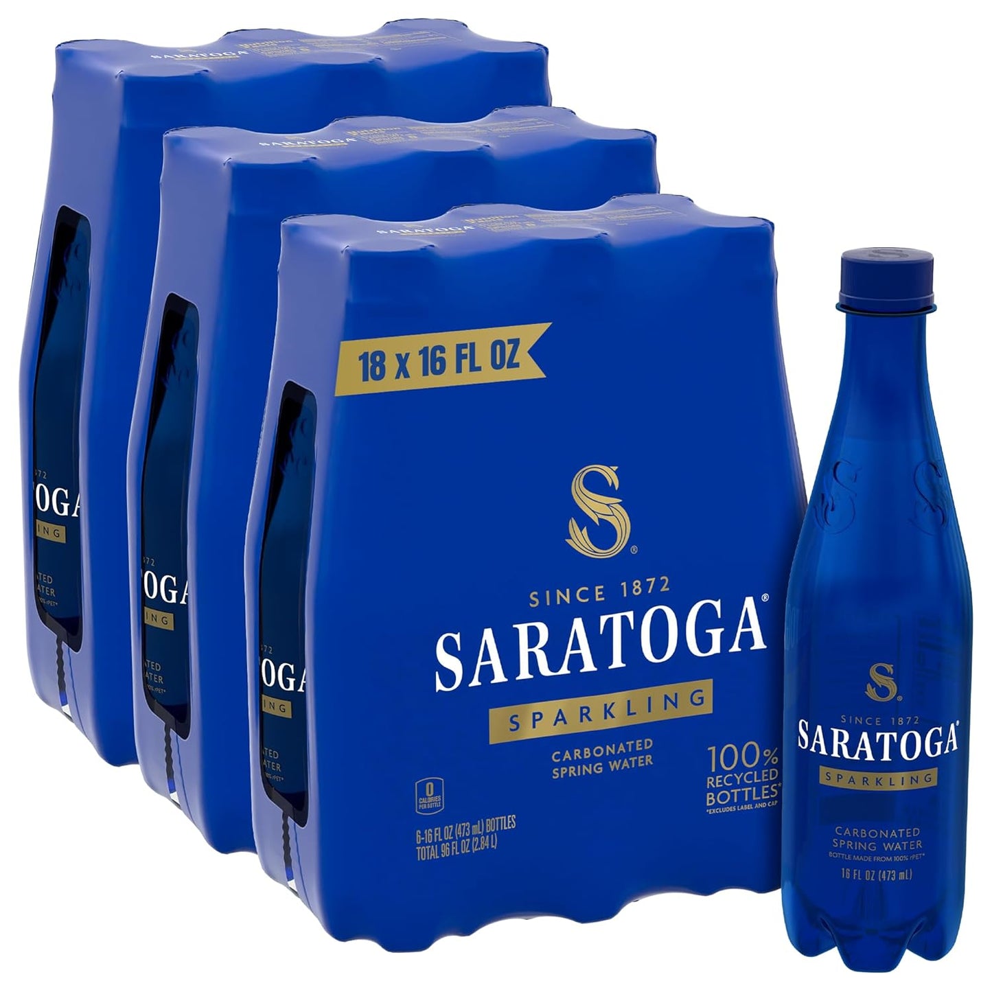 Saratoga Sparkling Water Bottles, 24-Pack – Carbonated Spring Bottled Water – Recycled PET Plastic Bottles – 16 Fl Oz