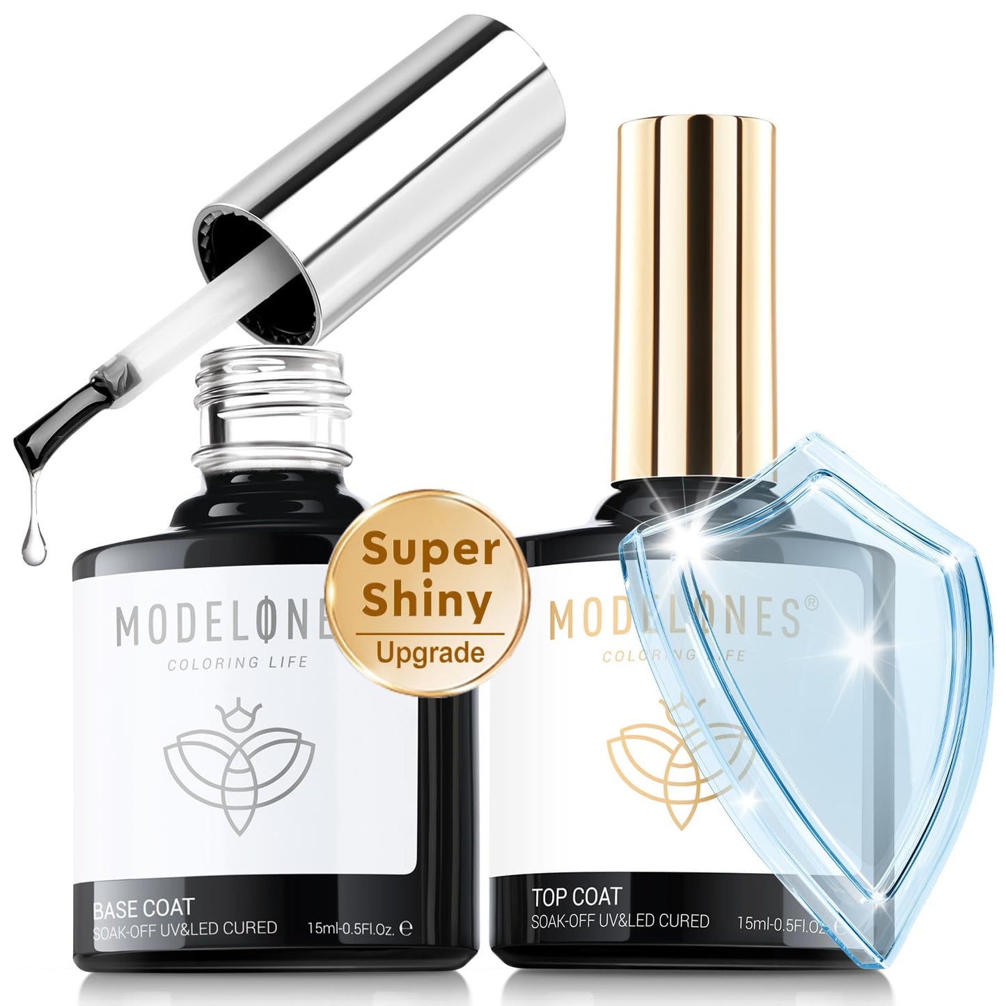 modelones Gel Top Base Coat Set 15ml 2026 Upgrade No Wipe Super Shine