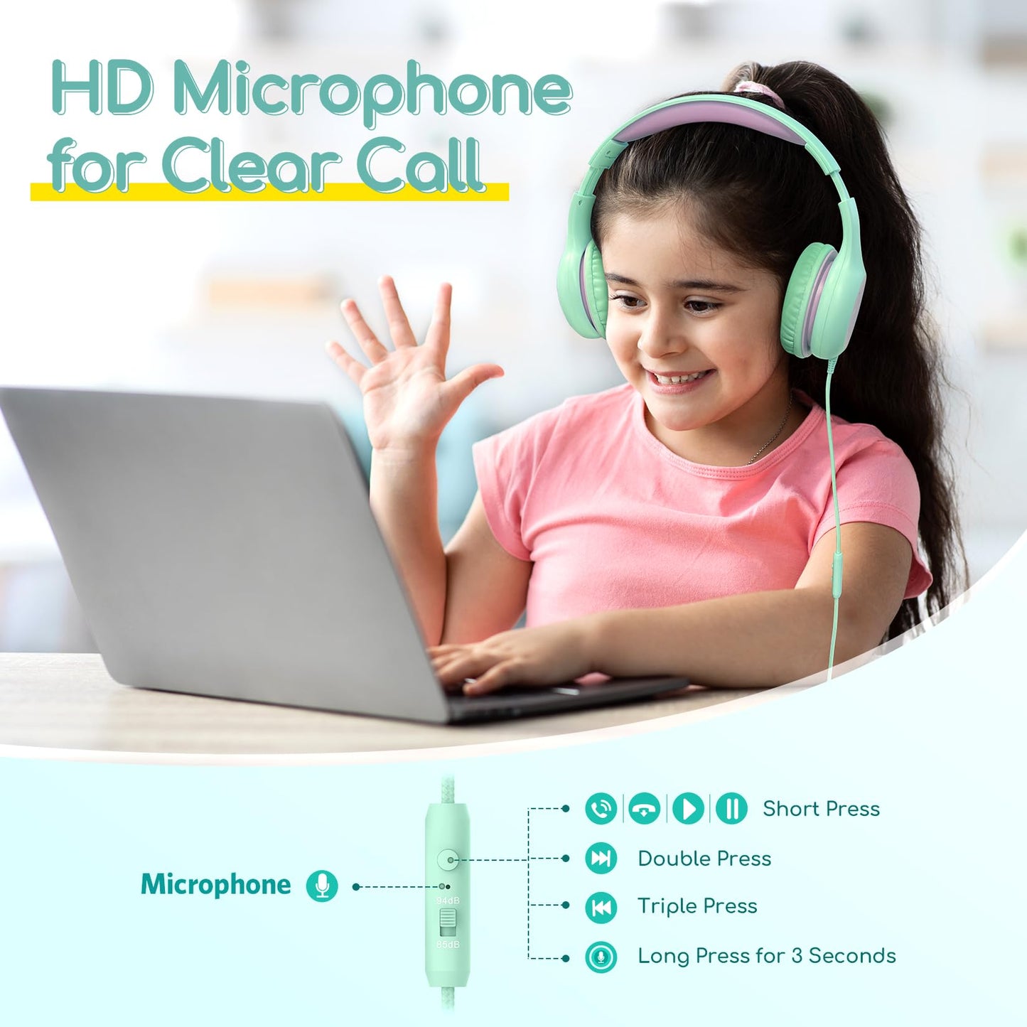 EarFun K1 Kids Headphones Wired with Mic, Volume Limit Headphones for Kids