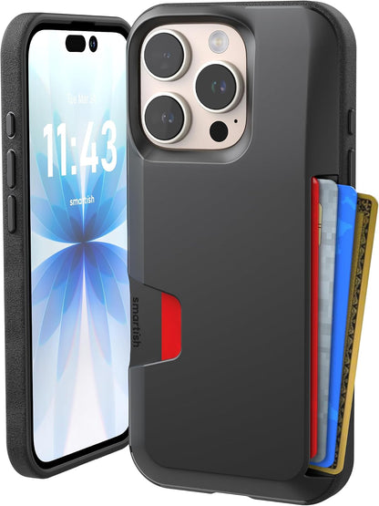 Smartish® iPhone 13 Wallet Case - Wallet Slayer Vol. 1 [Slim + Protective] Credit Card Holder - Drop Tested Hidden Credit Card Slot Cover for Apple iPhone 13 - Black Tie Affair