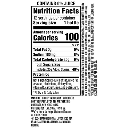 Lipton Iced Tea Lemon, 16.9 Fl Oz Bottles (Pack of 12)