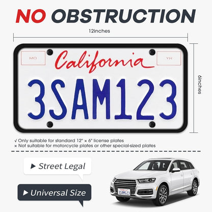 Aujen Silicone License Plate Frames,2 Pack Black Side-Opening License Bracket Holder with Easy Installation, License Plate Frame Without Obstruction.Rustproof, Rattle Proof & Weatherproof Universal