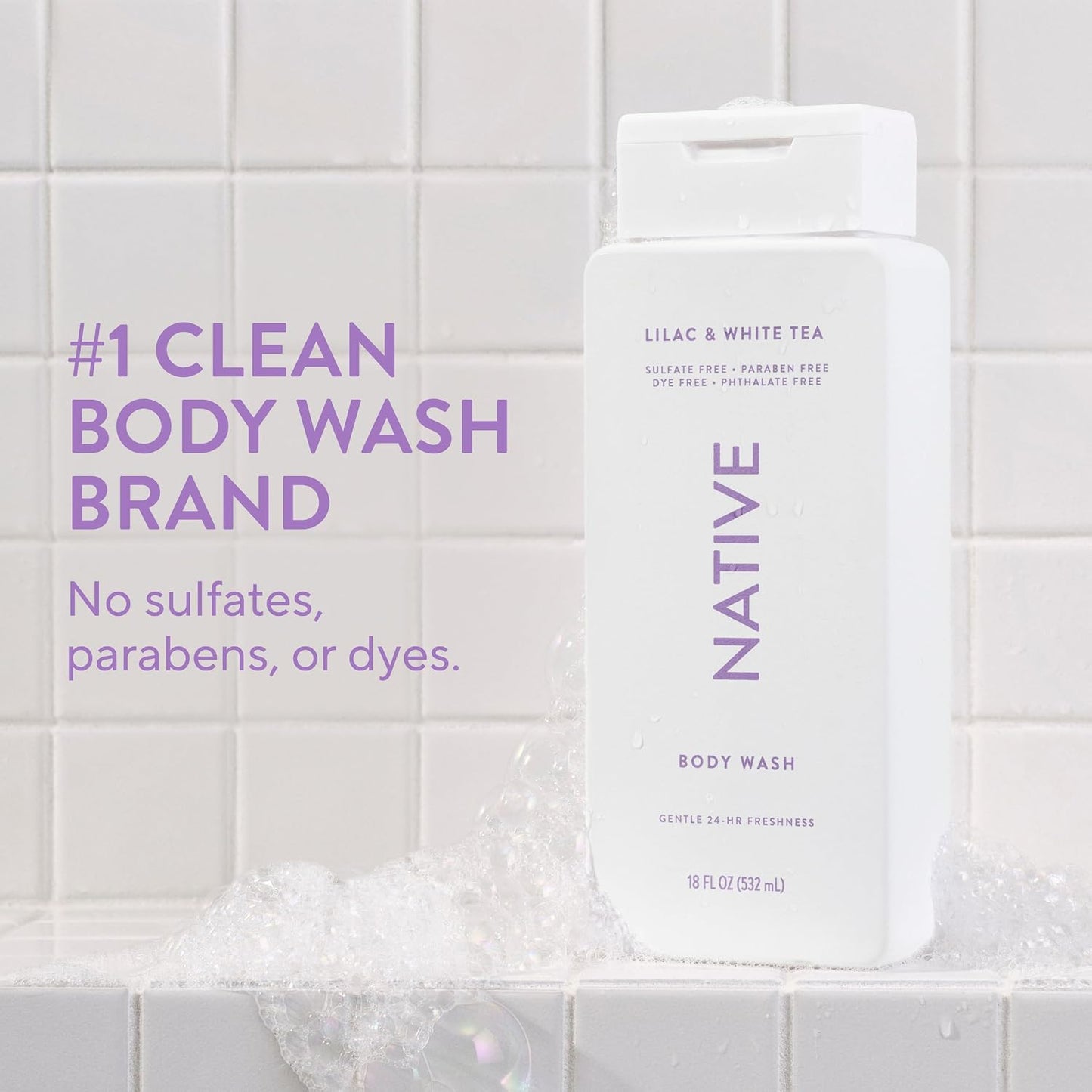 Native Clean Body Wash, Gentle & pH-balanced for Sensitive Skin, 24-Hr Freshness for Women & Men, Vegan & Cruelty-Free, Free of Sulfates, Parabens & Phthalates, Cashmere & Rain, 18 fl oz