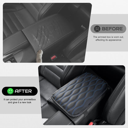 Amiss Car Center Console Cover, Upgraded Leather Car Armrest Cushion with 2 Storage Pockets, Universal Waterproof Cushion Pad, Non-Slip Car Interior Accessories, Fits Most Sedans SUVs Trucks (Black)