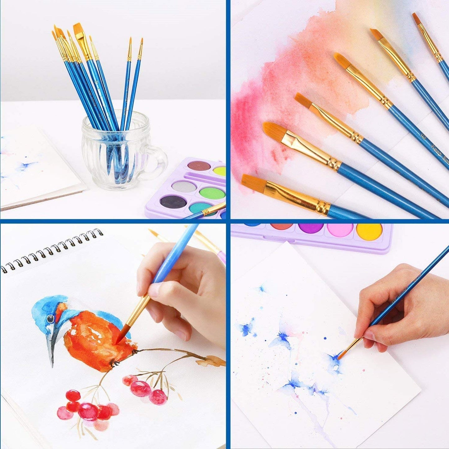 AROIC 10 Pcs Paint Brushes, Acrylic Oil Watercolor Painting Brush Set