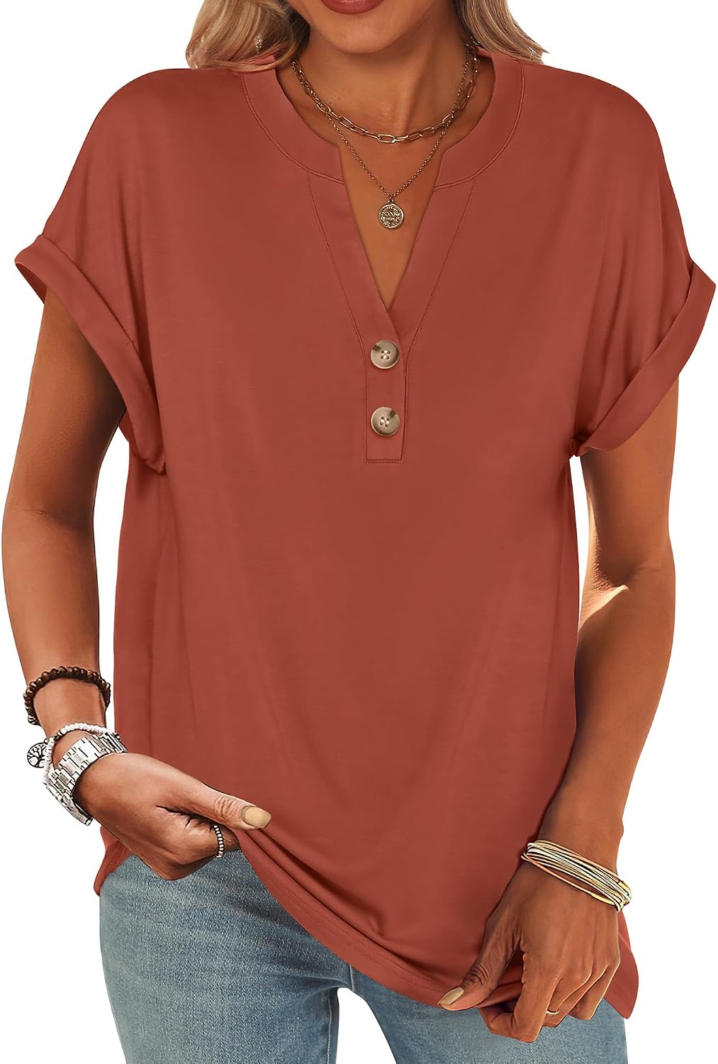 ANRABESS Womens Short Sleeve Henley Tops Summer Shirts Dressy Casual Blouse