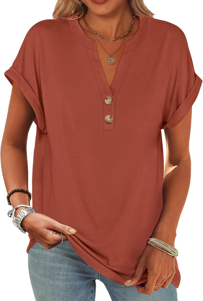 ANRABESS Womens Short Sleeve Henley Tops Summer Shirts Dressy Casual Blouse