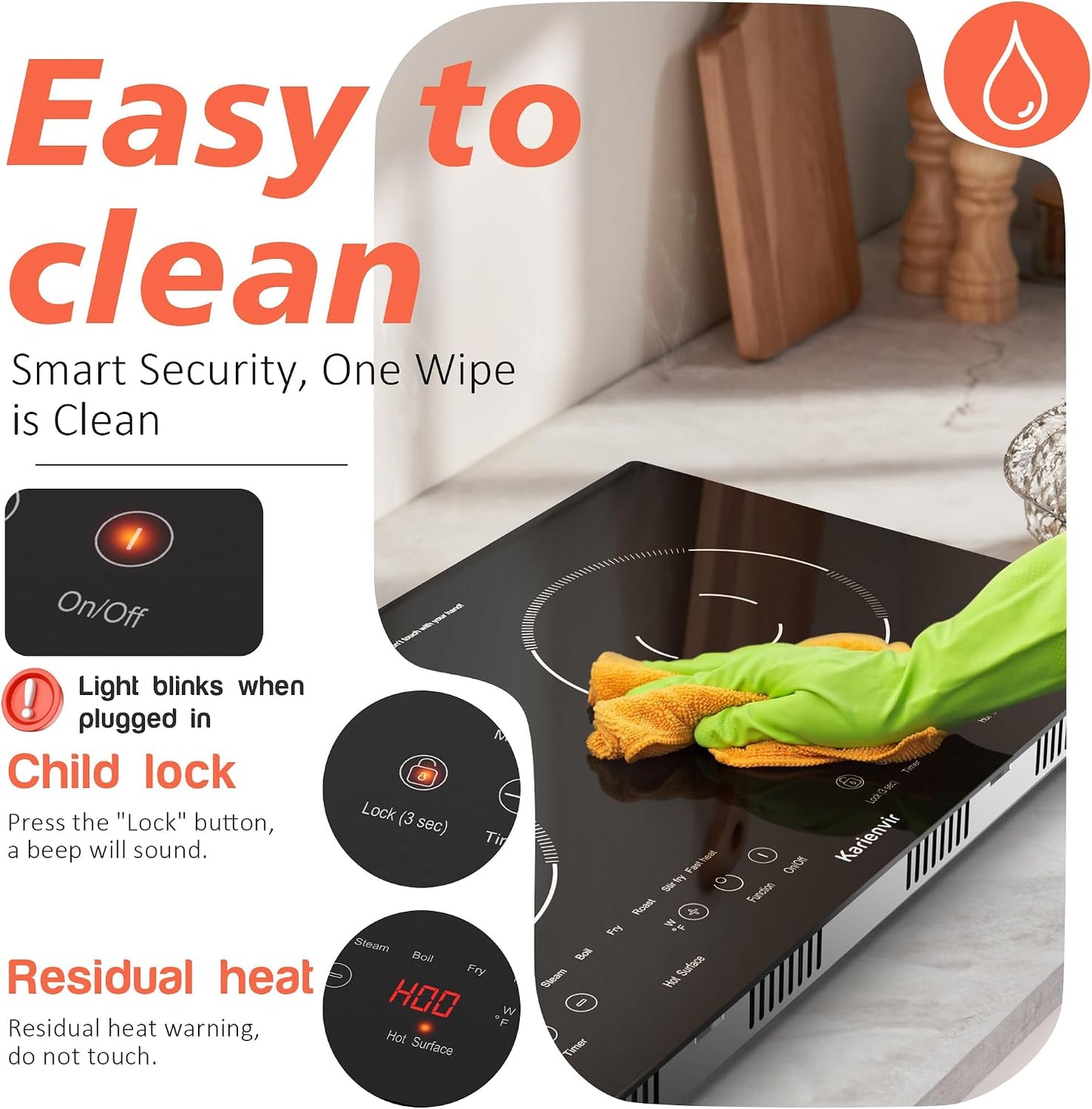 2 Burner Electric Cooktop 110V, 2000W, 24" Countertop & Built-in