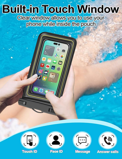 Waterproof Phone Pouch,2 Pack Black White Phone Waterproof Case,Cell Phone Dry Bag,Protection Level: IP68,Beach Cruise for Apple iPhone,Samsung,and More,Lanyard Included,(Fits Up to 8.3”),Black,White