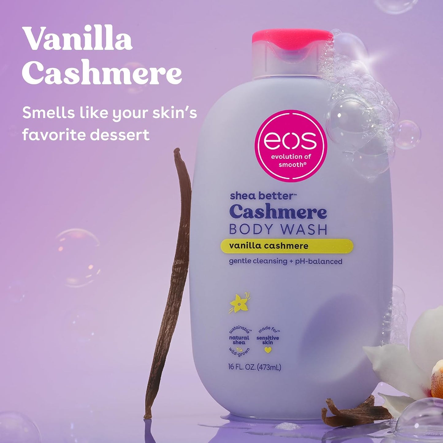 eos Cashmere Body Wash- Vanilla, Creamy Gel with Shea Butter, 16 fl oz