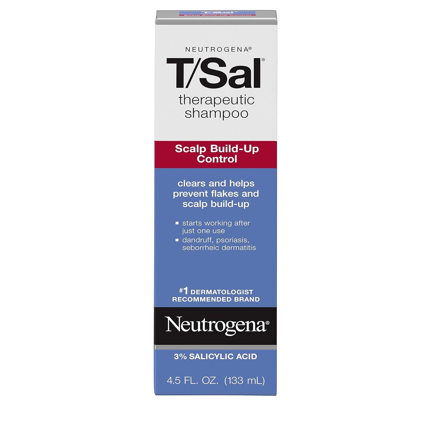 Neutrogena T/Sal Therapeutic Dandruff Shampoo, Scalp Build-Up Control, 3% Salicylic Acid,Psoriasis Treatment, Seborrheic Dermatitis Shampoo, Clears Flakes, Fragrance Free, 4.5 fl oz | Scalp Build-up Shampoo, 3% Salicylic Acid, Scalp Psoriasis Treatment, S