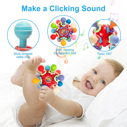Baby Montessori Sensory Teething Toy 0-6 6-12 Months, Teether Ball & Rattle