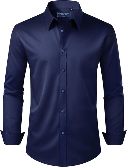 Alimens & Gentle Men's Dress Shirt Regular Fit Stretch Stain Shield Long Sleeve Solid Business Wedding Button Down Shirts