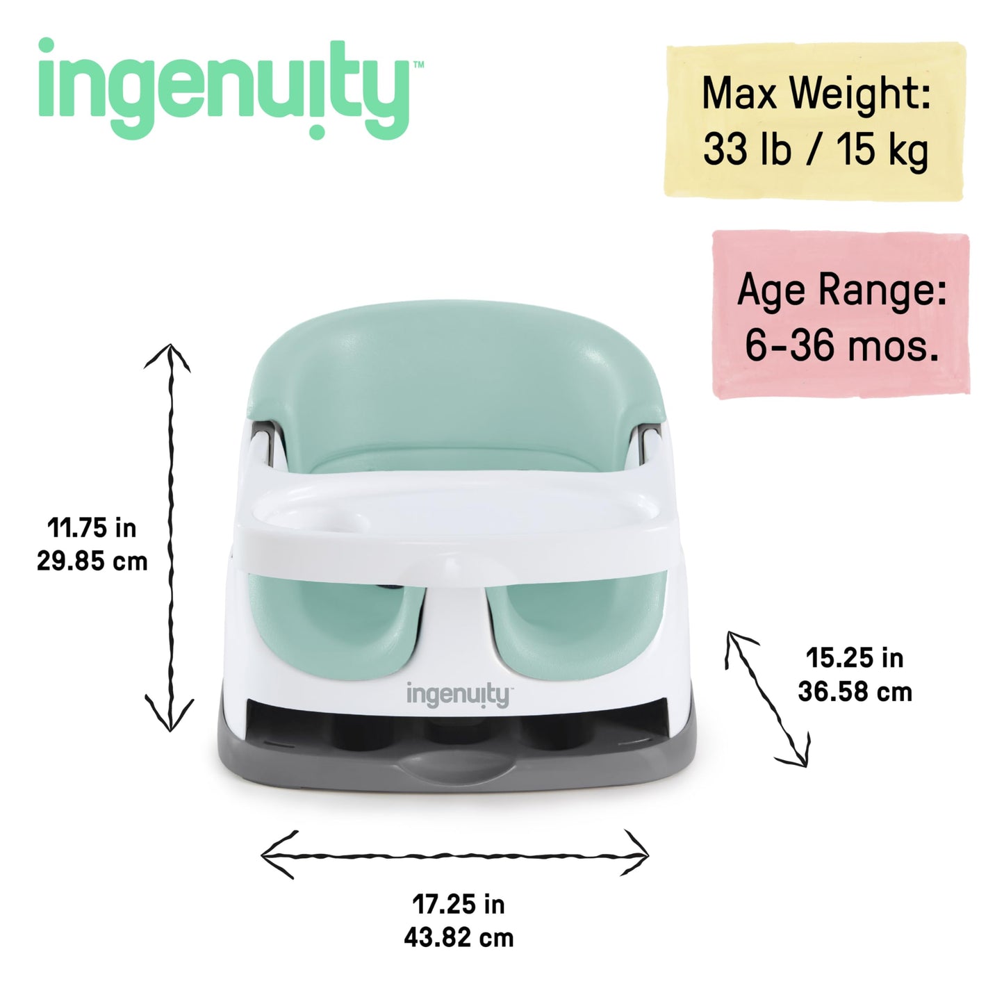 Ingenuity Baby Base 2-in-1 Booster Feeding and Floor Seat with Self-Storing Tray - Cashmere