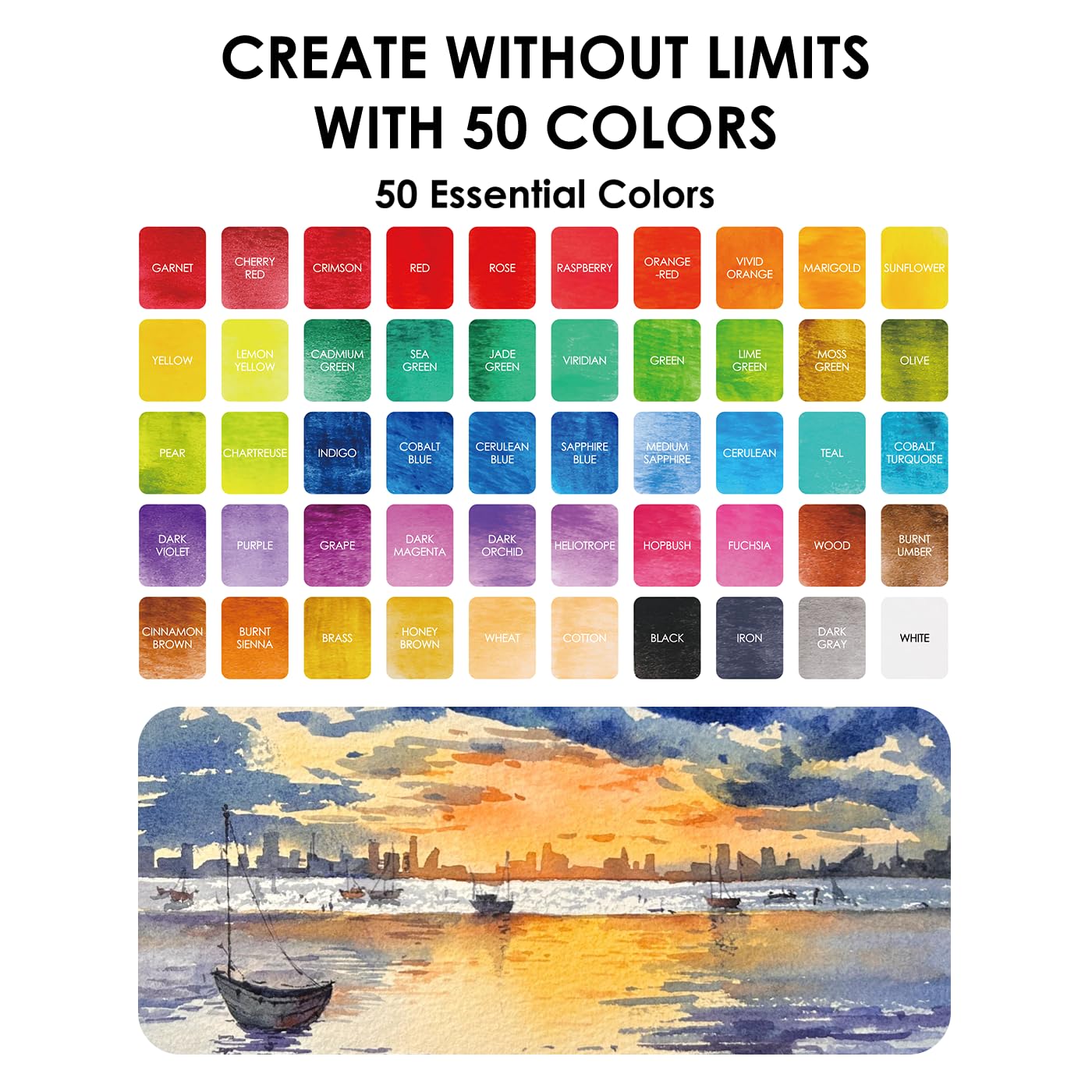 Grabie 50 Color Watercolor Paint Set with Brush Pens