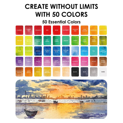 Grabie 50 Color Watercolor Paint Set with Brush Pens