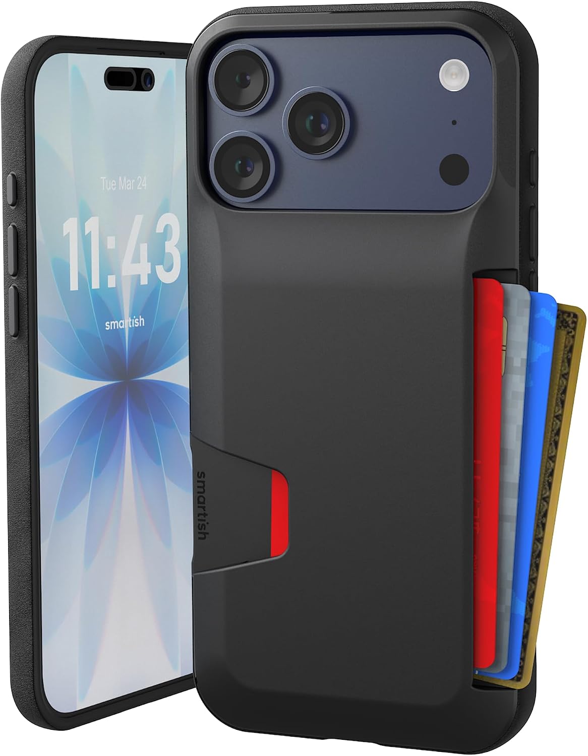 Smartish® iPhone 13 Wallet Case - Wallet Slayer Vol. 1 [Slim + Protective] Credit Card Holder - Drop Tested Hidden Credit Card Slot Cover for Apple iPhone 13 - Black Tie Affair