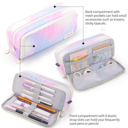 CICIMELON Large Capacity Pencil Case 3 Compartment Pouch Pen Bag for School Teen Girl Boy Men Women (Pink)