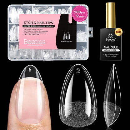 Beetles Soft Gel Nail Tips Short Almond 288pcs in 12 Sizes Etch-X