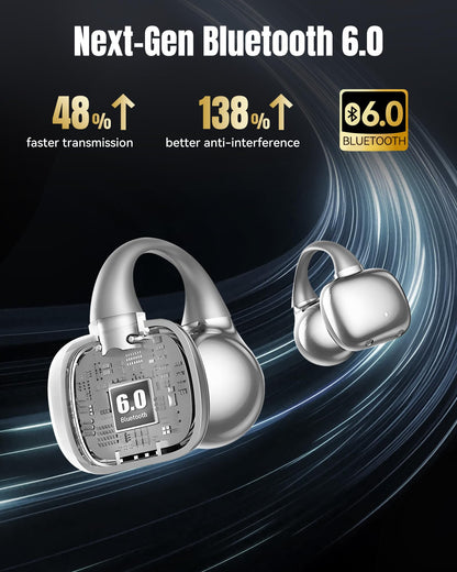 King Lucky Clip-On Earbuds Gen 3, Open-Ear Wireless Bluetooth 6.0 Headphones with Mic, Secure Fit for Small Ears & Glasses Wearers, 50H Playtime, ENC, IPX5 Waterproof Sport Ear Buds (Purple)