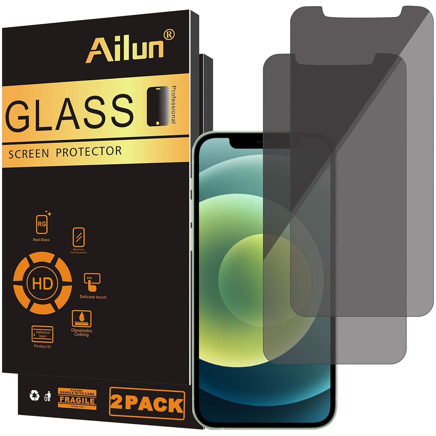 Ailun 3 Pack Privacy Screen Protector for iPhone 16 Pro Max, Tempered Glass