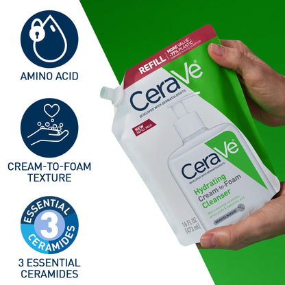 CeraVe Hydrating Cream To Foam Cleanser, Face Wash for Dry Skin, 8 Fl Oz (Pack of 12)