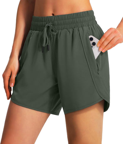 Ksmien Women's 5"/7" Athletic Running Shorts Quick Dry with Zipper Pockets