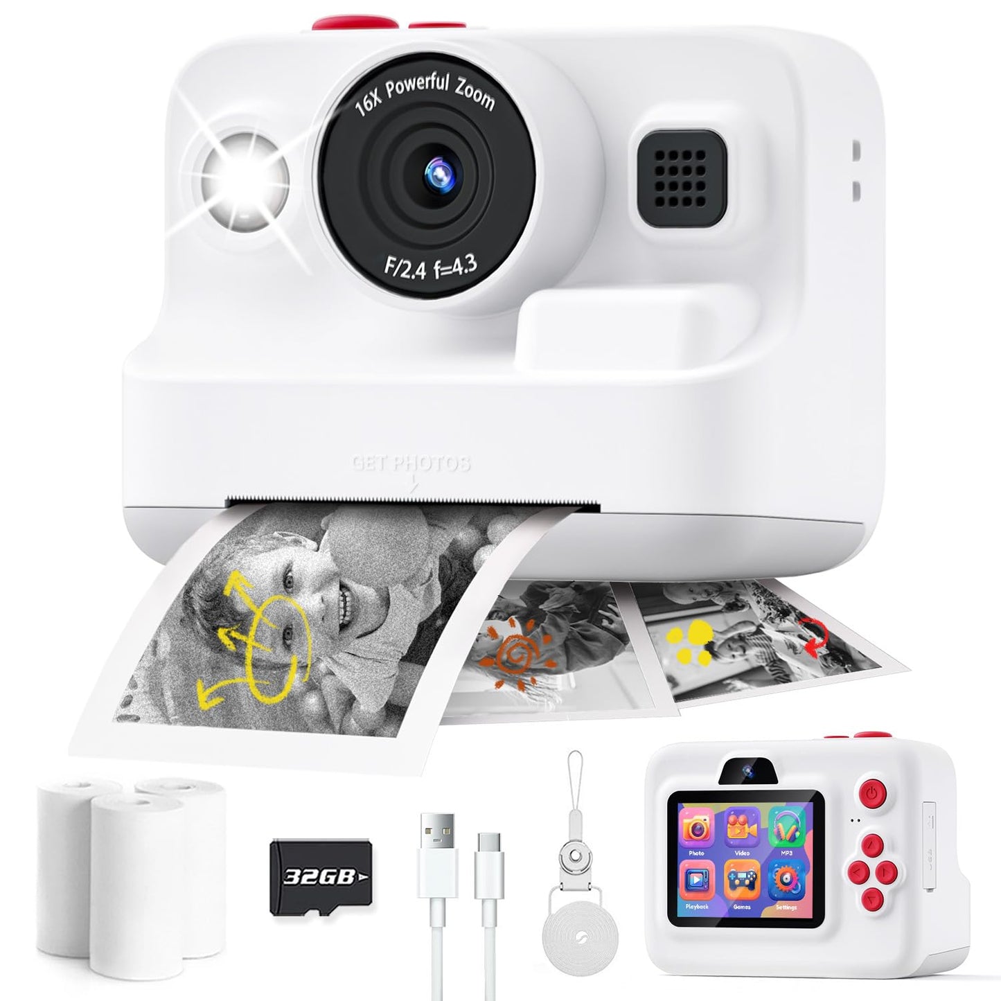 Dylanto Kids Camera Instant Print,1080P Kids Instant Cameras that Print Photos,Christmas Birthday Gifts for Girls Age 3-12,Portable Toy for 3 4 5 6 7 8 9 10 Year Old Girls Boys Pink