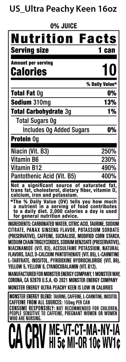 Monster Energy Zero Ultra, Sugar Free Energy Drink, 16 Ounce