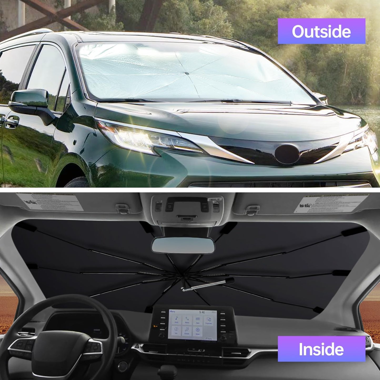 2026 Windshield Sun Shade Umbrella, Foldable Car Sunshade, 99% UV Block