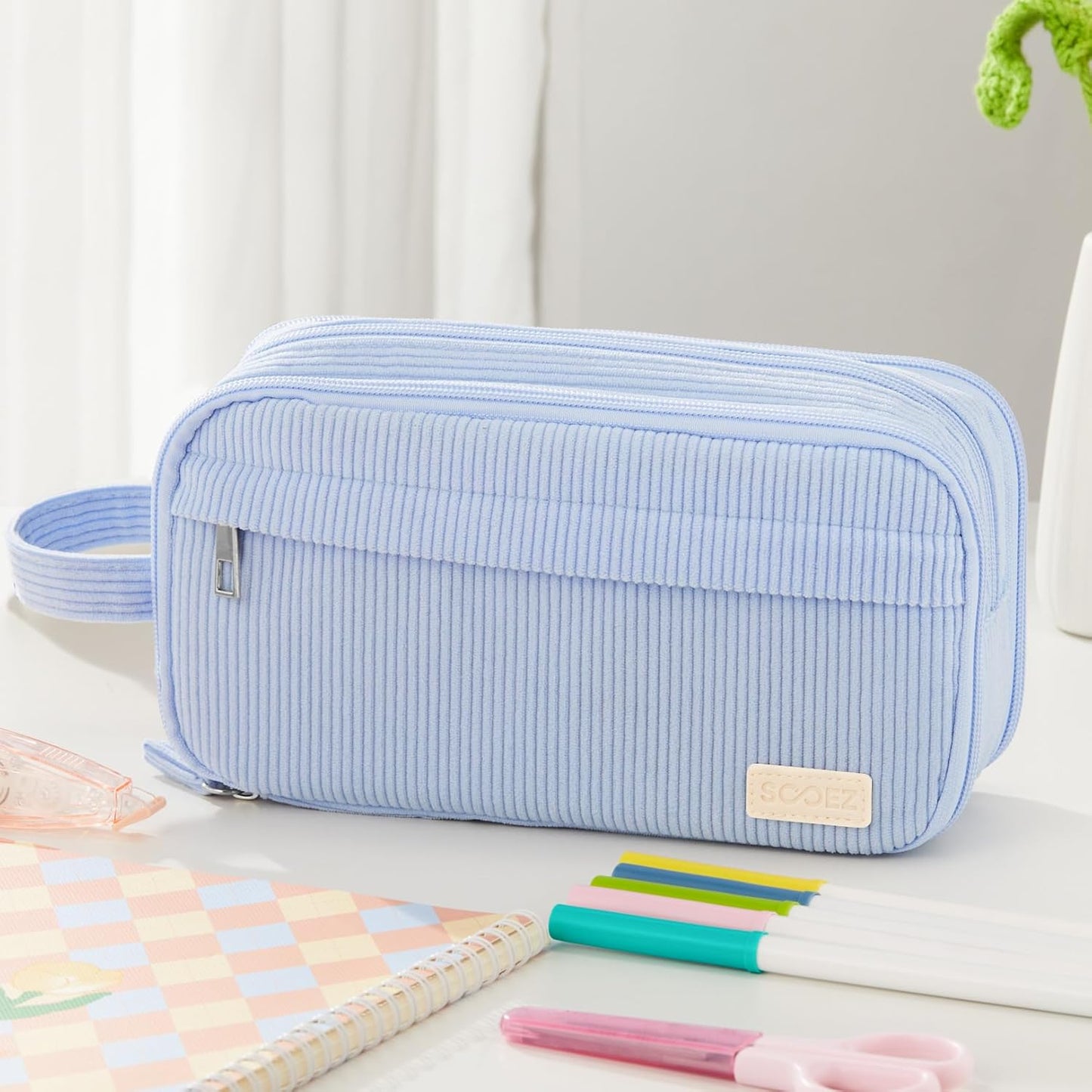 Sooez High Capacity Pencil Case, Soft Corduroy Pencil Pouch