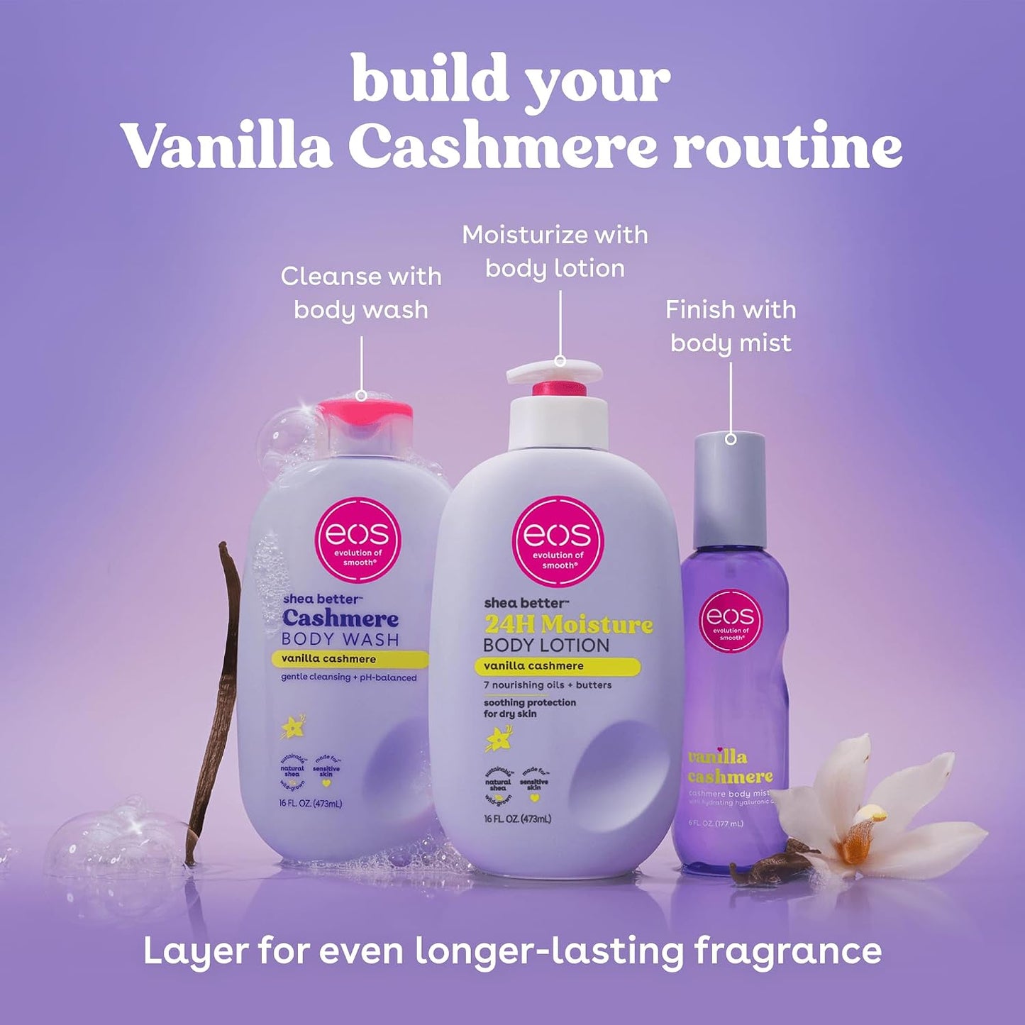 eos Cashmere Body Wash- Vanilla, Creamy Gel with Shea Butter, 16 fl oz