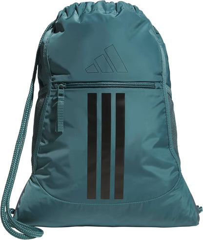 adidas Alliance Sackpack – Drawstring Backpack for Sports, Small Gym Bag, Preloved Teal Green/Black/3, OSFA