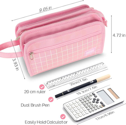 Sooez Large Pencil Case, Pencil Pouch, Pencil Bag, Pencil Box, Pink & Plaid