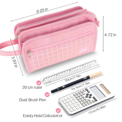 Sooez Large Pencil Case, Pencil Pouch, Pencil Bag, Pencil Box, Pink & Plaid