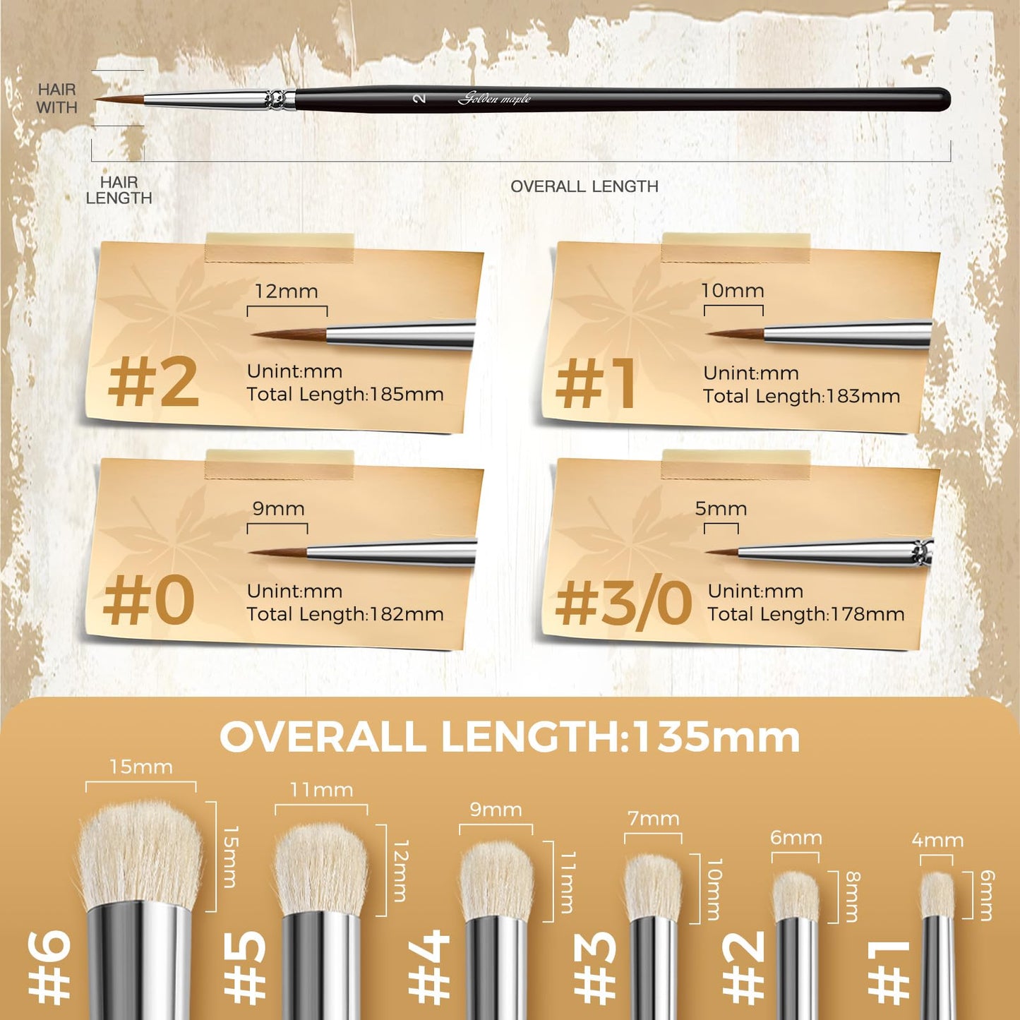 Golden Maple Detail Paint Brushes Set 10pcs