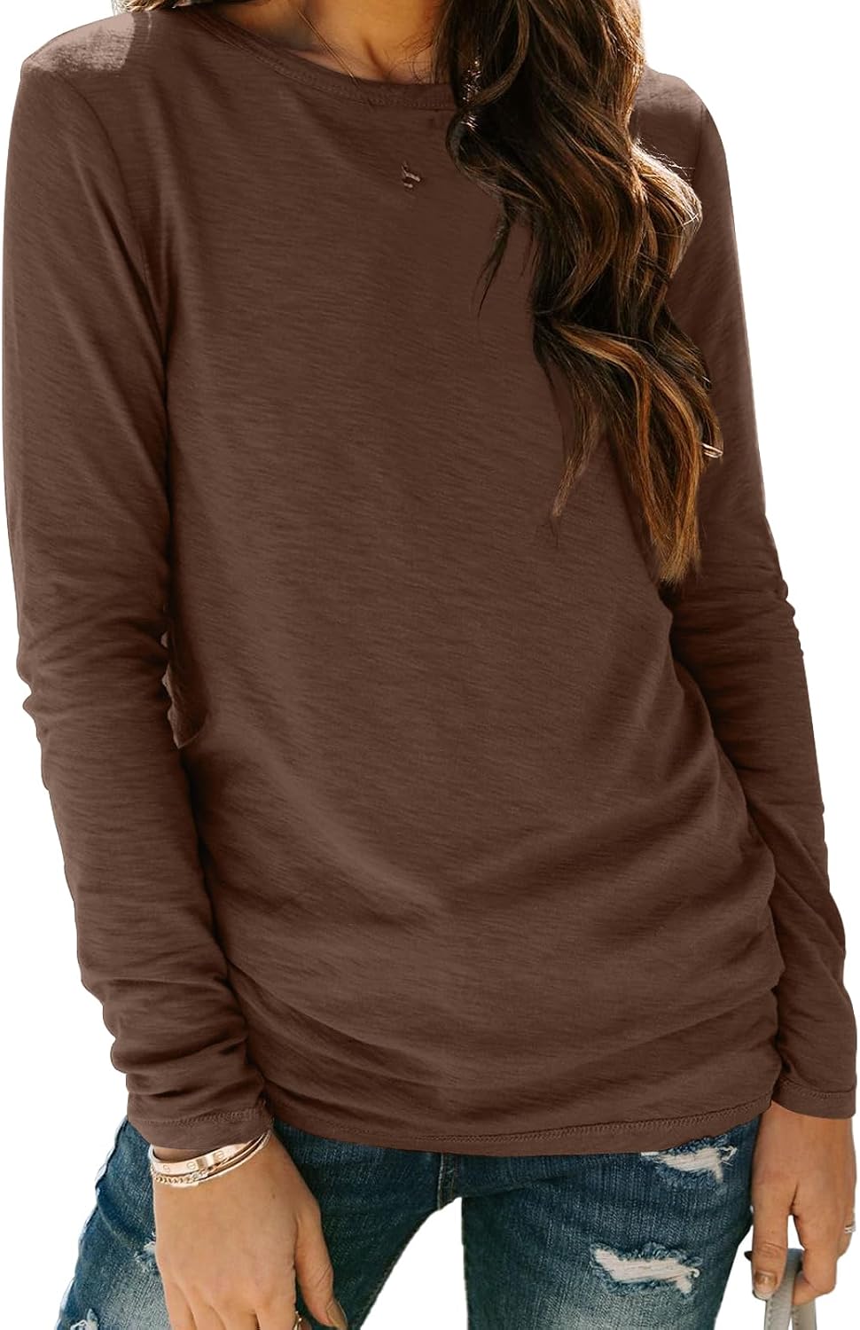 AUTOMET Women's Long Sleeve Crewneck Shirts Casual Basic Tops