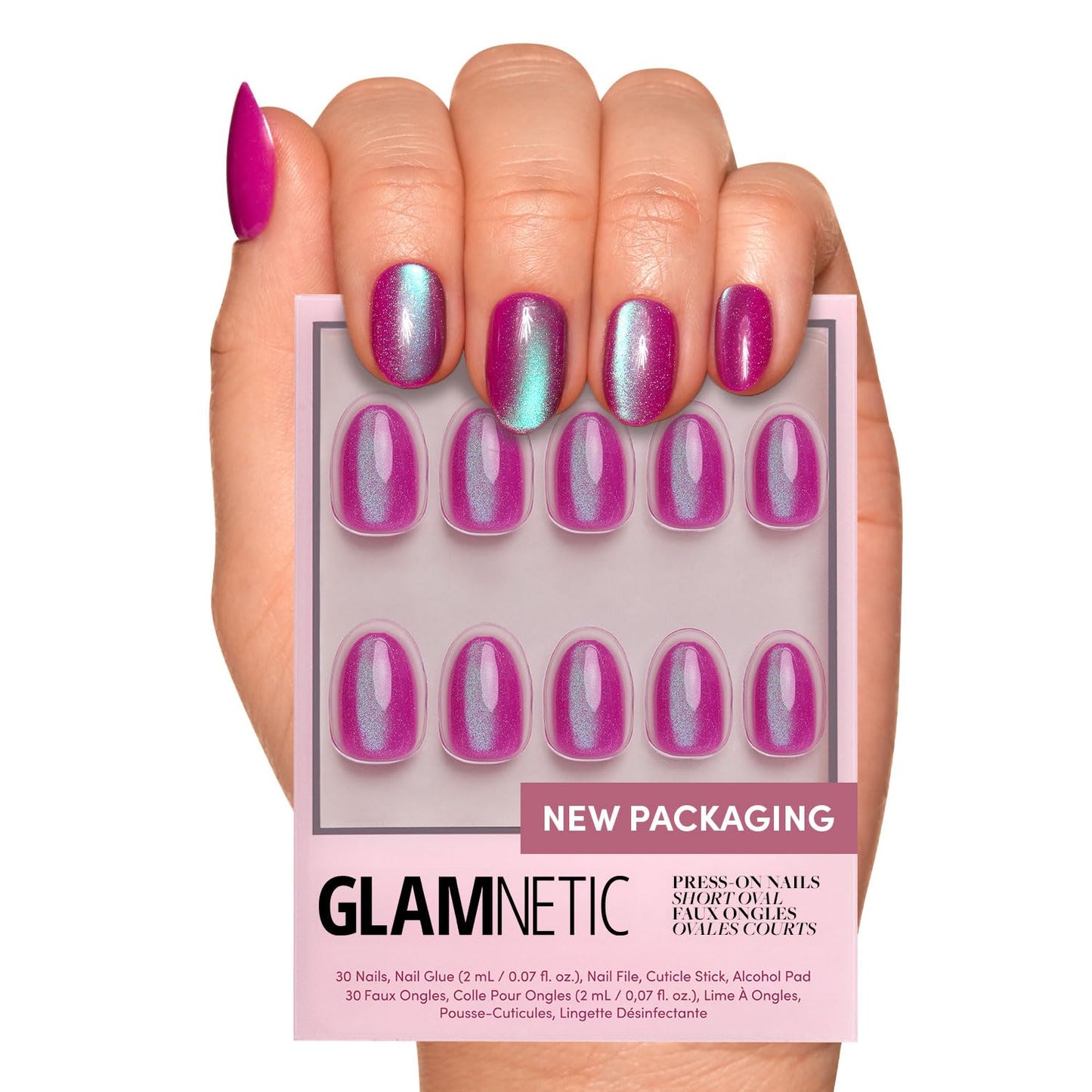 Glamnetic Press On Nails - Short Almond, Glossy Fake Nails 24 Pc Full Kit
